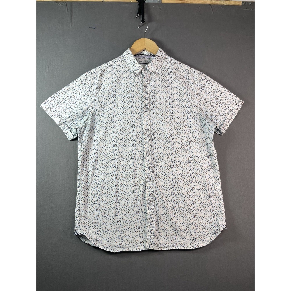 Denim & Flower Ricky Singh Men's Medium Shirt Floral All-Over-Print White Base